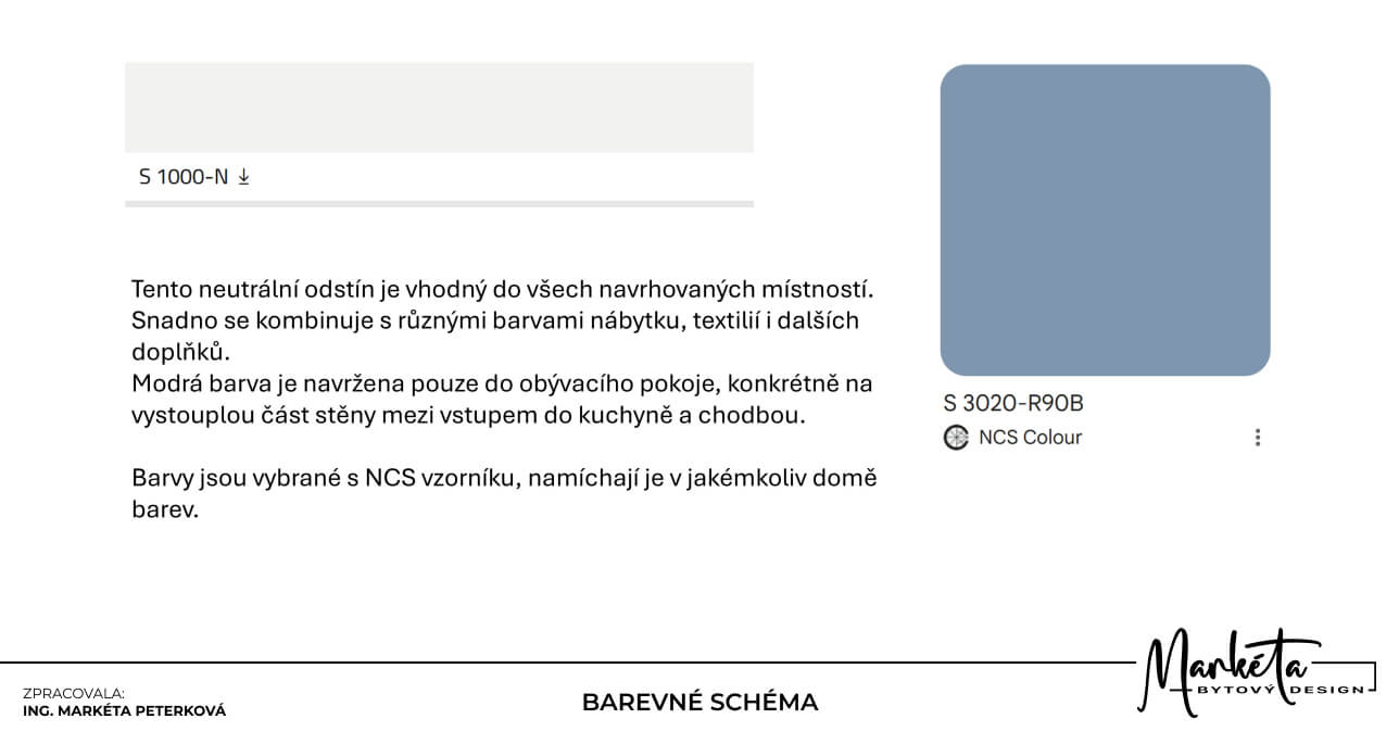 Barevné schéma interiéru s neutrálním základem a modrým akcentem