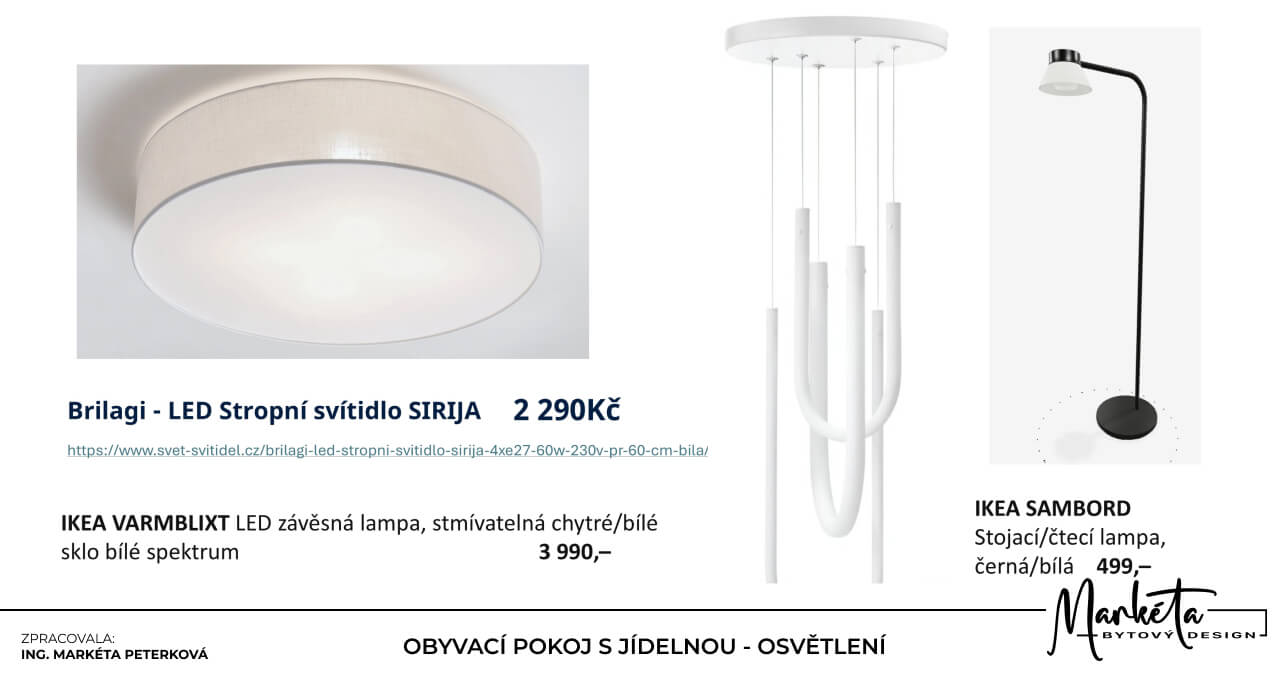 Výběr stropního závěsného a stojacího osvětlení pro obývací pokoj s jídelnou