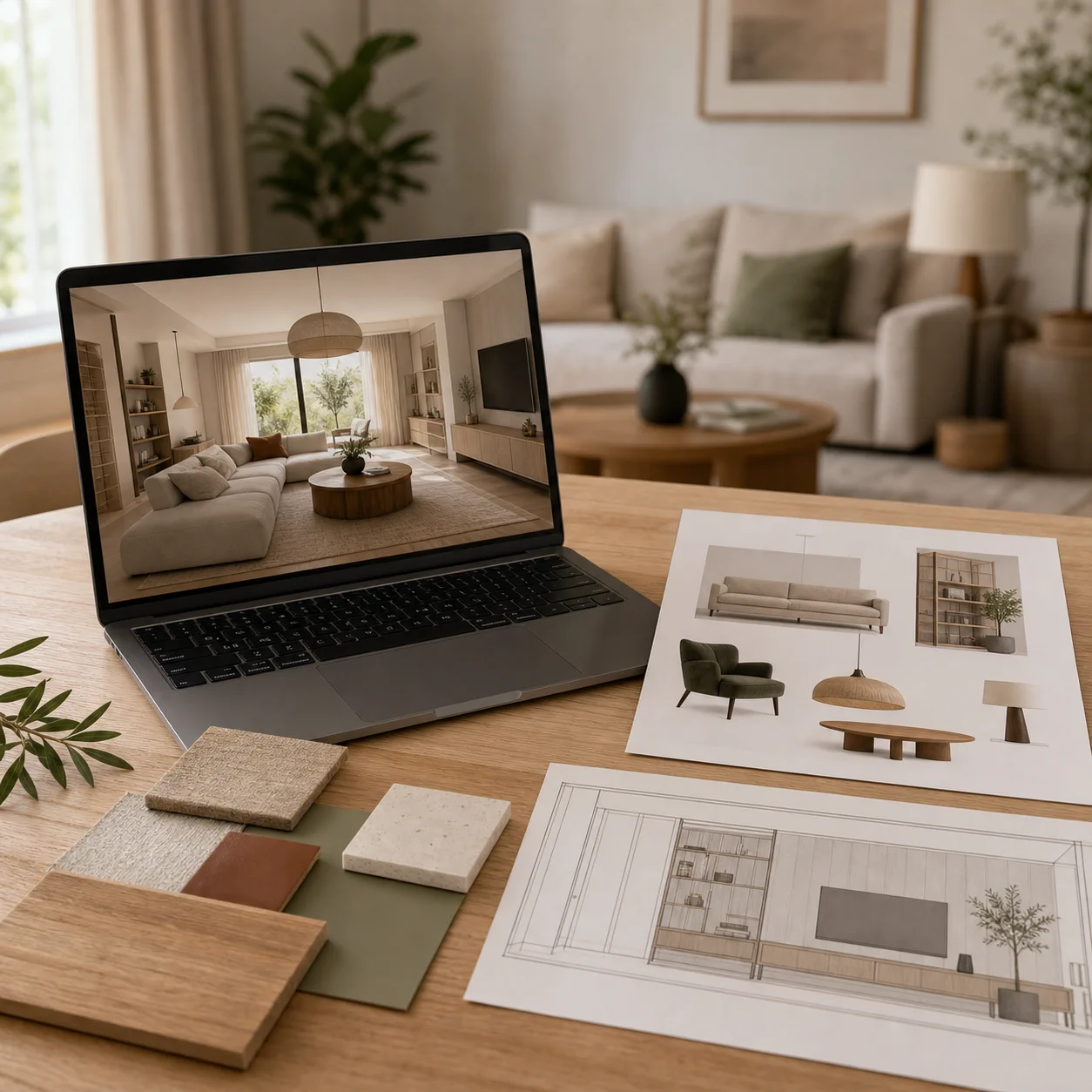 Online návrh interiéru s vizualizací, půdorysem a výběrem materiálů